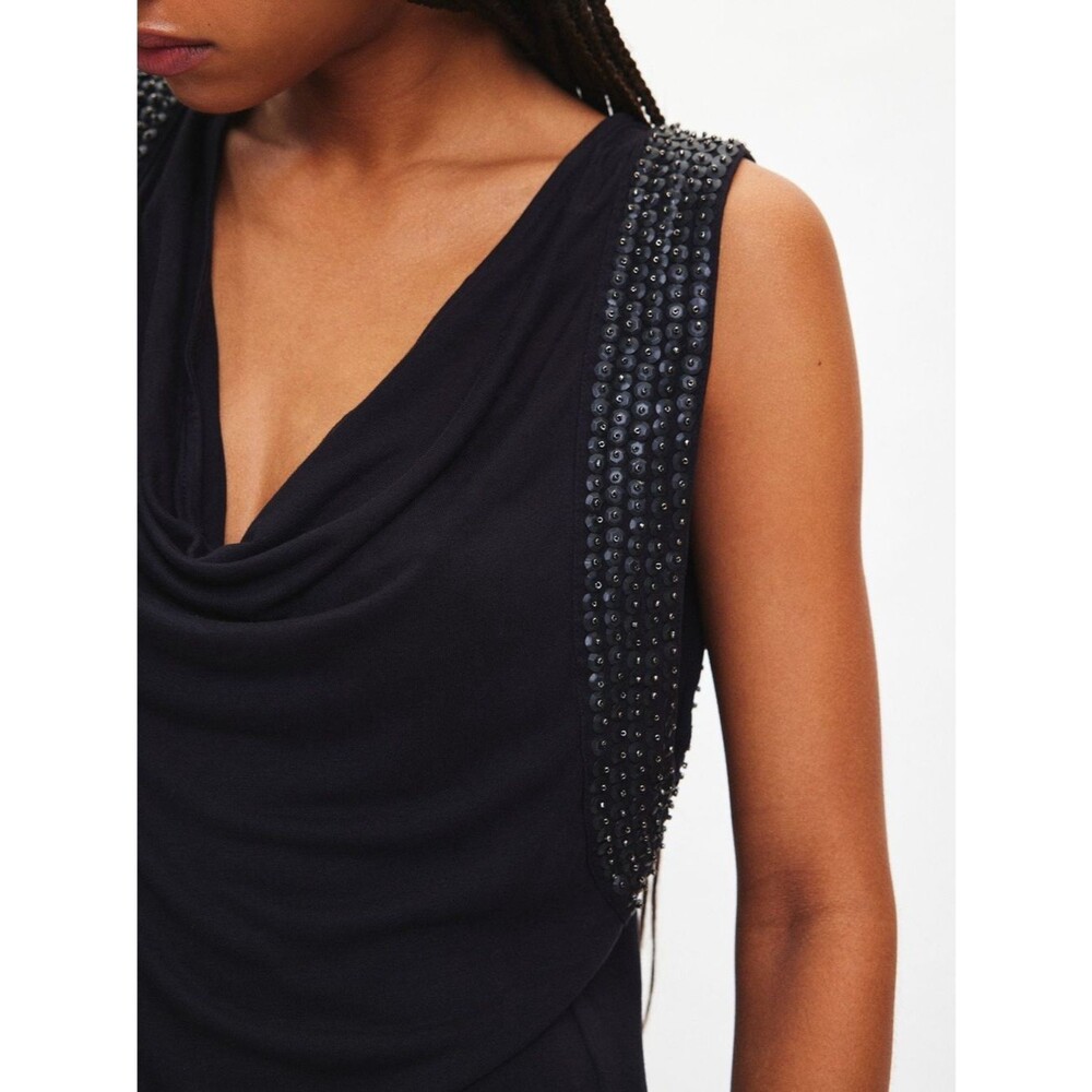 Urban Outfitters Black Beaded-Trim Draped Tank
